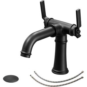 BWE Black 2 Handle Bathroom Faucet Solid Brass Industrial Pipe Style Vintage Vanity Faucet for Bathroom Sink Commercial Lavatory Basin Mixer Tap