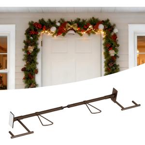ELYKEN Garland Hanger for Front Door Frame, Adjustable Fits 31.5"- 43.3" Doors, Heavy-Duty Christmas Decoration Garland Holder for Wreaths, No Nails or Screws, No Door Damage, Bronze (Brown)