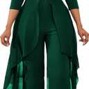 Green Jumpsuit for Woman Dressy Crew Neck Long Sleeve Hight Waist One Piece Jumpsuit Elegant Casual Straight Long Pants Wide Leg Pants (Green, S)