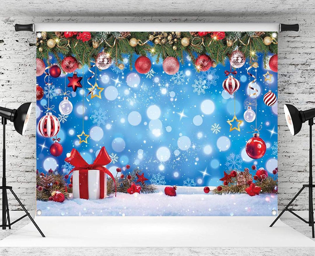 Winter Christmas Backdrop Winter Wonderland Christmas Photography Background Xmas Snowflake Wood Floor Holiday Party Decorations Banner Booth Props (10x8FT(120x96 inch))