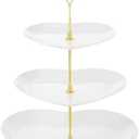 Layhit 1 Pack Valentine's Day 3 Tier Cupcake Stand Heart Shaped 3 Tiered Serving Trays for Party Plastic Tray Dessert Cupcake Stand for Tea Party Baby Shower Wedding (White)