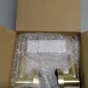 Gold Door Handles with Lock and Key (Keyed Differently), Brushed Gold Round Reversible Door Handle, Heavy-Duty Interior/Exterior Gold Door Lever for Bedroom and Bathroom, Satin Brass, 1 Pack