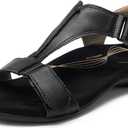 DREAM PAIRS Womens Sandals Arch Support T-Strap Orthopedic Flat Sandals Comfortable Summer Shoes (11, All Black)