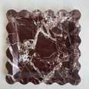 Vintage Natural Marble Tray Small Ornaments Scalloped Tray Handmade Storage Dish for Counter, Vanity, Dresser, Nightstand and Desk (Rosa Levanto)