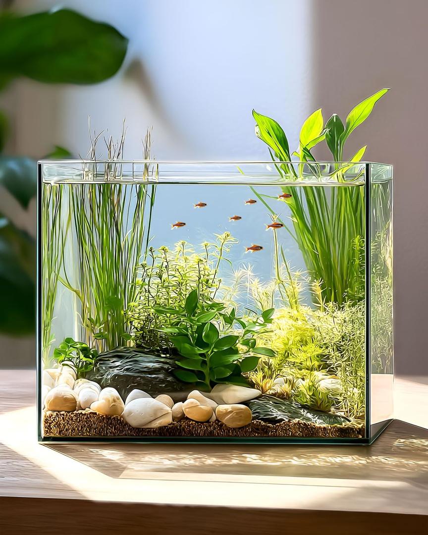 3.5 Gallon Clear Glass Fish Tank, Aquarium Fish Bowl Ultra Clear Rimless Design for Betta Goldfish Snails Shrimp Aquatic Planting (Transparent)