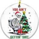 Funny Skeleton Ornament 2025, Funny Adult Christmas Ornament Skeleton Santa on Toilet, White Elephant Gift for Friends, Men & Women, Adult Humor for Friends & Family