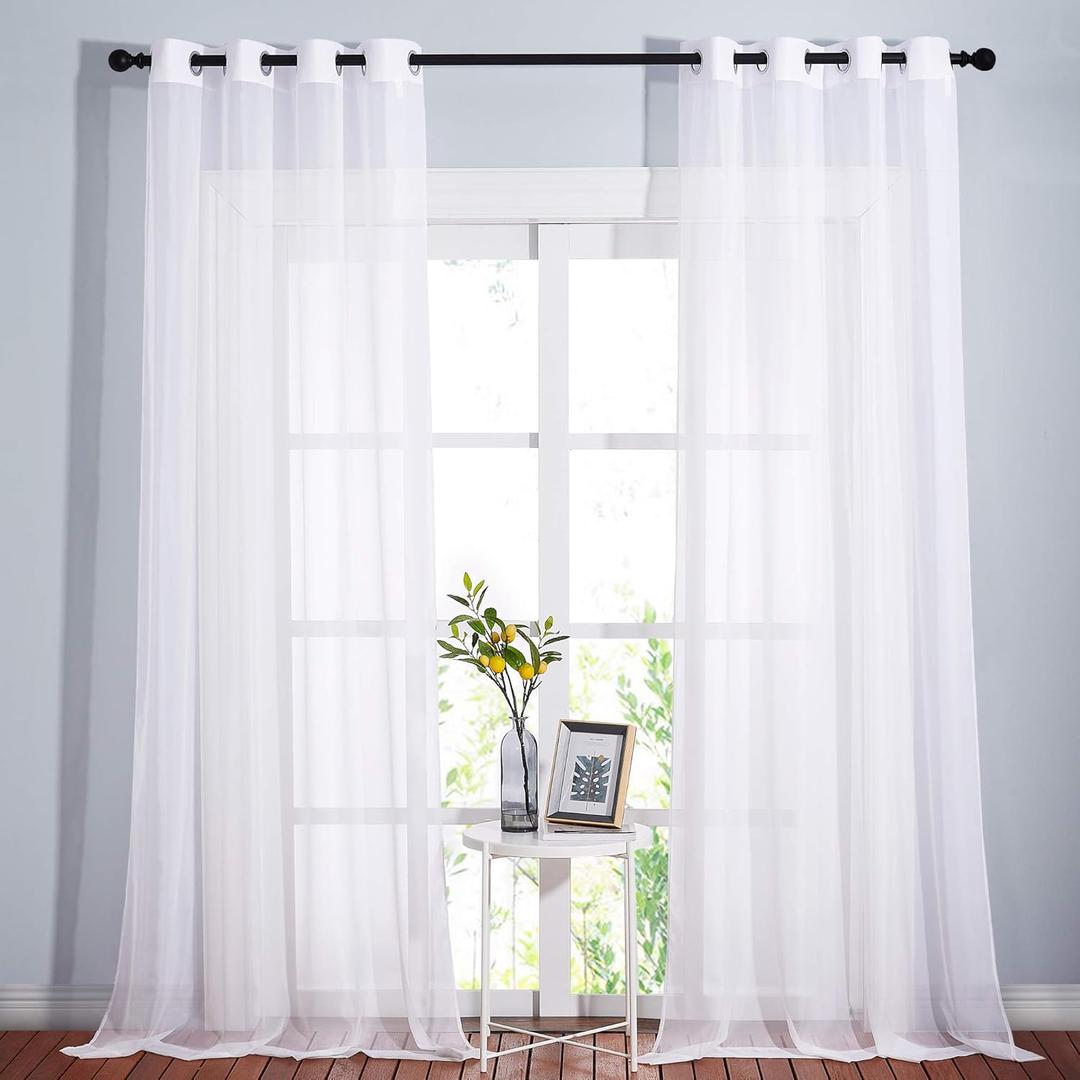 NICETOWN White Sheer Curtains Extra Long 135 inch Length for Large Windows, Grommet Soft and Touching Living Room Window Treatments Sweep to Floor for Villa, 108" Wide Total 2 Pieces