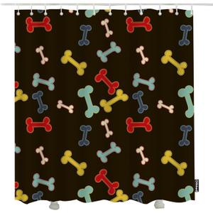 Doodle Dog Bone Shower Curtain Colorful Bones Vintage Style Bathroom Accessories Waterproof 72x72 Inch with Hooks