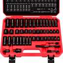 3/8" Drive Impact Socket Set - 49-Piece SAE (5/16 to 3/4 inch) and Metric (8-22mm) Sizes with Extension Bars and Universal Joint Standard & Deep CR-V Material for High Durability Impact Wrench