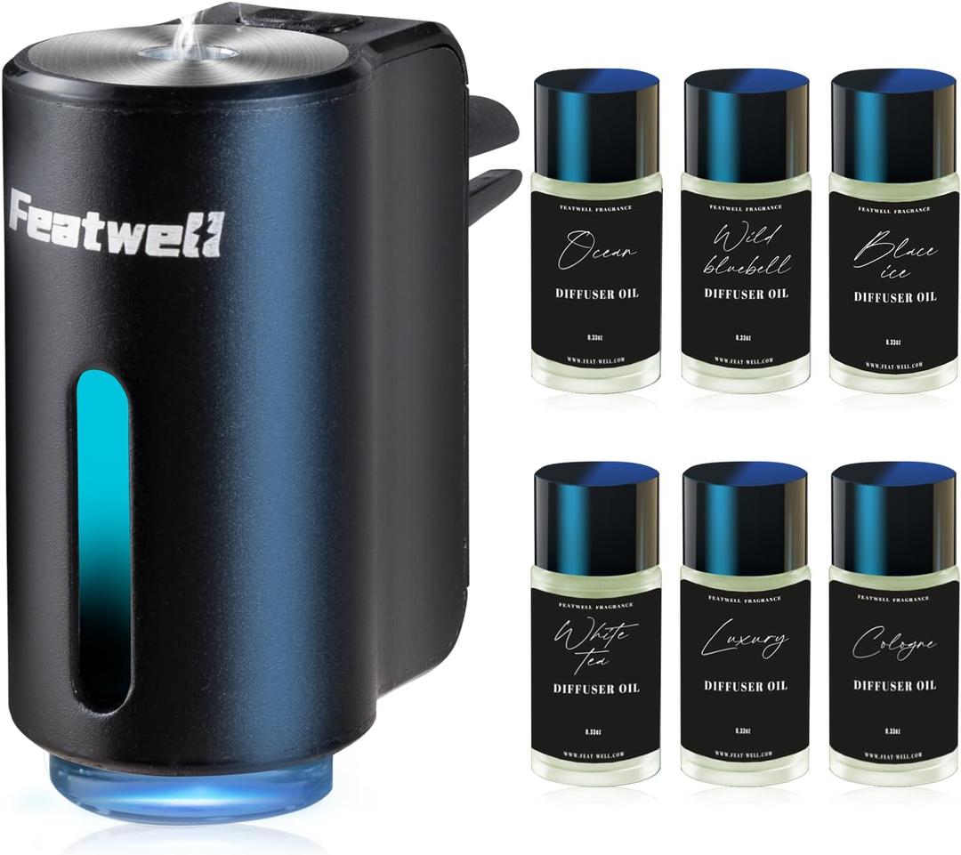 Featwell Car Air Freshener, Three Adjustable Modes Intelligent Car Aroma Diffuser, Rechargeable Car Aroma Diffuser, Black