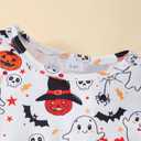 Halloween Little Girl Dress Pumpkin/Bat Outfit Flared Sleeve Ruffled Dresses 3-8T (White)