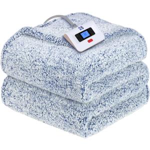 SEALY Electric Blanket Full Size, Soft Sherpa Heated Blanket Single Control with 10 Heating Levels & 1 to 12 Hours AutoOff Settings OverHeated Protection 80"x84" Machine Washable, Blue