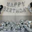 Silver Birthday Decorations with 16pcs Large 4D Foil Balloons in Different Size (10-50 Inch) + 6pcs 18" Heart Balloons + 16 Happy Birthday Banner for Bday, Wedding Bridal Decoration (Silver)