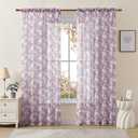 Sheer Floral Curtains 96 Inches Long 2 Panels for Bedroom French Rod Pocket Light Filtering Dreamy Lavender Flower Sheer Curtains for Living Room Girls Room Romantic Shabby Chic Window Drapes, 52x96