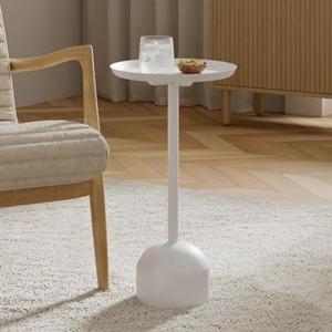 Round Metal Drink Table, Pedestal Drink Desk, Modern Home, Bedroom, and Living Room Furniture, Versatile Small Metal Side Table with Dome Base and Beveled Top (White Pedestal Stand)