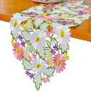 Spring Daisy Table Runners Embroidered Flowery Table Linen for Home Decoration 13 X 34 Inch