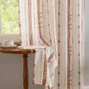 Terracotta Boho Curtains Cottage Core Fall Linen Textured Curtains for Living Room Light Filtering Geometric Curtain 96 Inches Long for Farmhouse Rustic, Each 52 Inch Wide, 2 Panels Set