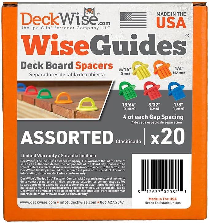 DeckWise WiseGuides Assorted Deck Board Spacer Guides for Hardwood, Pressure Treated Lumber, Thermal Wood, PVC and Composite Decking Alignment (20 pack)