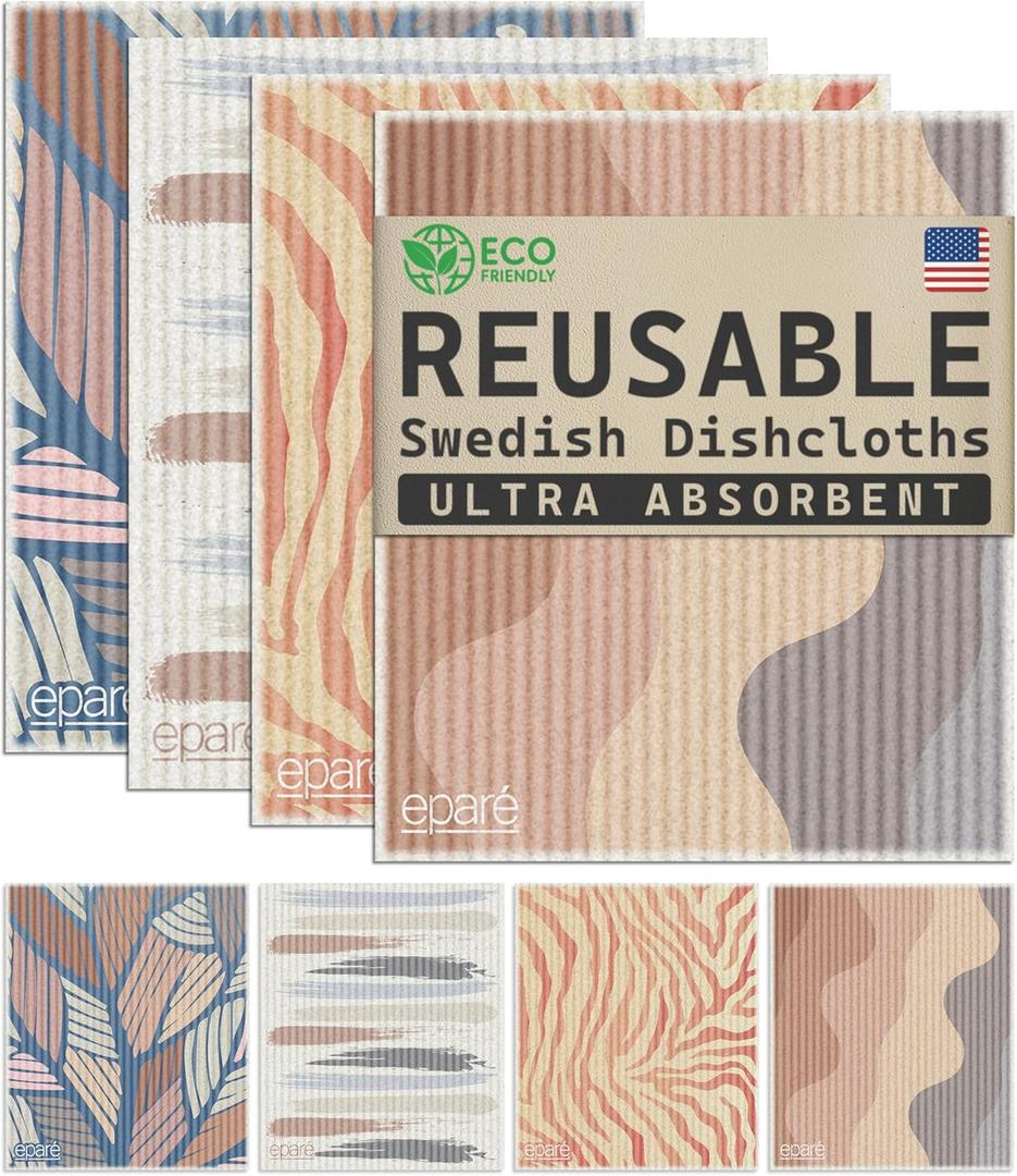 Epar Swedish Dish Cloths for Kitchen - 8 Pack Absorbent Swedish Washcloths - Disposable Dish Cloths for Washing Dishes - Washable Dish Clothes - Sponge Cloths Kitchen Reusable (Multi-colored)