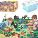 Safari Animals Figures with Activity Play Mat & Storage Box, Realistic Plastic Jumbo Playset, Jungle Wild Zoo Animals Toys for Kids Toddler 3-5, 22Pcs Birthday Gifts Christmas Stocking Stuffers