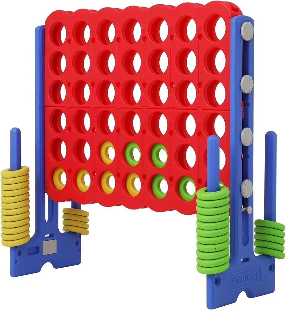 Giant 4 Connect in a Row Game, Height Adjustable Jumbo Yard Games for Kids and Adults Outdoor Play, Backyard Large Four Connect Floor Games, Patent Authorized (Blue/Red) Giant 4 Connect in a Row Game, Height Adjustable Jumbo Yard Games for Kids and Adults Outdoor Play, Backyard Large Four Connect Floor Games, Patent Authorized (Blue/Red)