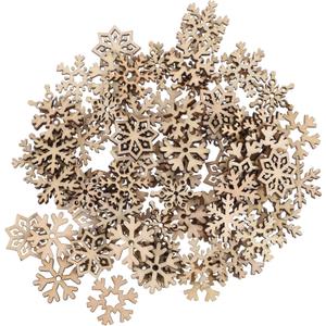 2 x 100pcs Assorted Pattern Wooden Pieces Christmas Snowflake Cutouts Craft Embellishments DIY Decorative Accessories Manual Ornament for DIY Art