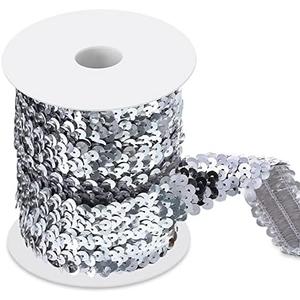 Chuangdi 11 Yard 1 Inch Elastic Sequins Trim 3 Row Flat Glitter Sequin Bling Fabric Paillette Ribbon Trim Metallic Stretch Crafts Elastic Lace for Dress Embellish(Silver) Chuangdi 11 Yard 1 Inch Elastic Sequins Trim 3 Row Flat Glitter Sequin Bling Fabric Paillette Ribbon Trim Metallic Stretch Crafts Elastic Lace for Dress Embellish(Silver)