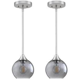 Pendant Lights Kitchen Island 2 Pack, Grey Seeded Glass Pendant Light Fixtures & Adjustable Rods, Brushed Nickel Kitchen Island Lighting, Modern Island Lights for Kitchen Dining Room E26 Base