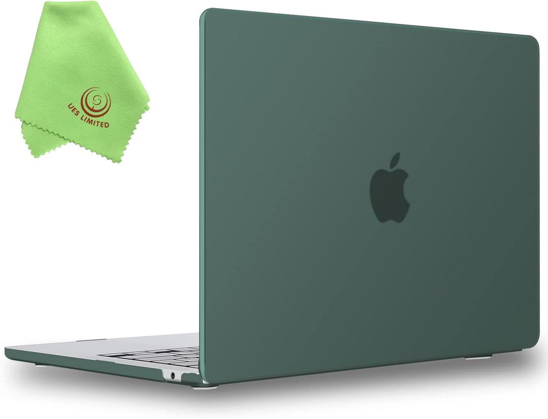UESWILL Compatible with MacBook Air 13 inch M5 M4 M3 M2 Case 2022-2026 Model A3449 A3240 A3113 A2681, Matte Hard Shell Case Cover for MacBook Air 13.6 + Microfiber Cloth, Midnight Green
