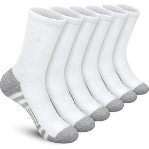 Felicigeely Athletic Crew Socks Cushion Running Socks Performance Breathable Sports Socks for Men (12-14, Double Stripe White)