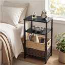 Side Table with Storage Basket, Small End Table with Adjustable Height Design for Living Room, Bedroom Nightstand Bedside Table for Small Spaces (Black)
