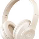 X5 Rechargeable & Portable FM Radio Headphones with Best Reception, LED Display, Soft Ear Muffs, FM Headset Radio Receiver for Meeting, Works, Hiking, Jogging (Beige)