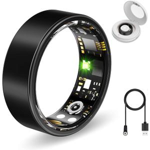 Smart Health Rings for Women Men, Fitness Tracker with Heart Rate, Blood Oxygen, HRV, Sleep Tracker, Step Tracker, No Subscription Fee, IP68 Waterproof Smart Ring for iphone & Android(Black, 12)