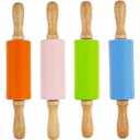 3 Pack Small Rolling Pin for Kids, Kids Rolling Pin for Home Kitchen (3 colors) (9 Inch)