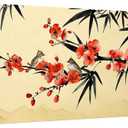 Large Bamboo Plum Blossoms Chinese Traditional Wall Art with Birds, 48"L x 20"W