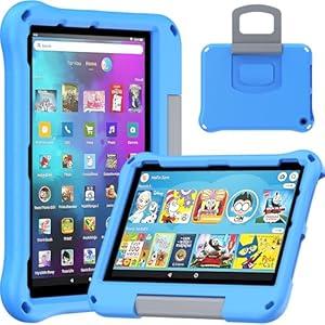 Fire HD 8 Tablet Case for Kids, Amazon Kindle Fire HD 8 & 8 Plus Tablet (2024/ 2022/ 2020 Release, 12th/ 10th Generation) Ubearkk Shock-Proof Protective Back Cover Cases with Foldable Stand Holder, Blue