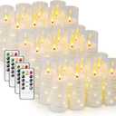 Flameless LED Candles with Timer 24 Pc Flickering Flameless Candles for Romantic Ambiance and Home Decoration Stable Acrylic Shell, with Embedded Star String Battery Operated Candles White