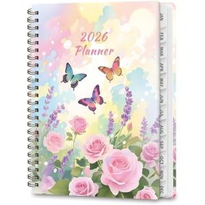 2 x 2026 Planner, Weekly and Monthly Calendar Academic Planners, Jan 2026 - Dec 2026, Planning Agenda Notebook for Office School Supplies, Butterfly Flowers