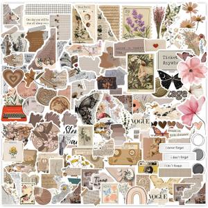 120Pcs Vintage Stickers, Waterproof Scrapbook Aesthetic Sticker for Daily Planner, Water Bottles, Handbook Junk Diary Stickers, Adults Scrapbooking Journaling Supplies DIY Paper Crafts