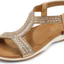 UBFEN Flat Sandals For Women Dressy Arch Support Comfortable Casual Sandal With 2026 Rhinestone Braid Elastic Strap Summer Vacation (Gold, M)