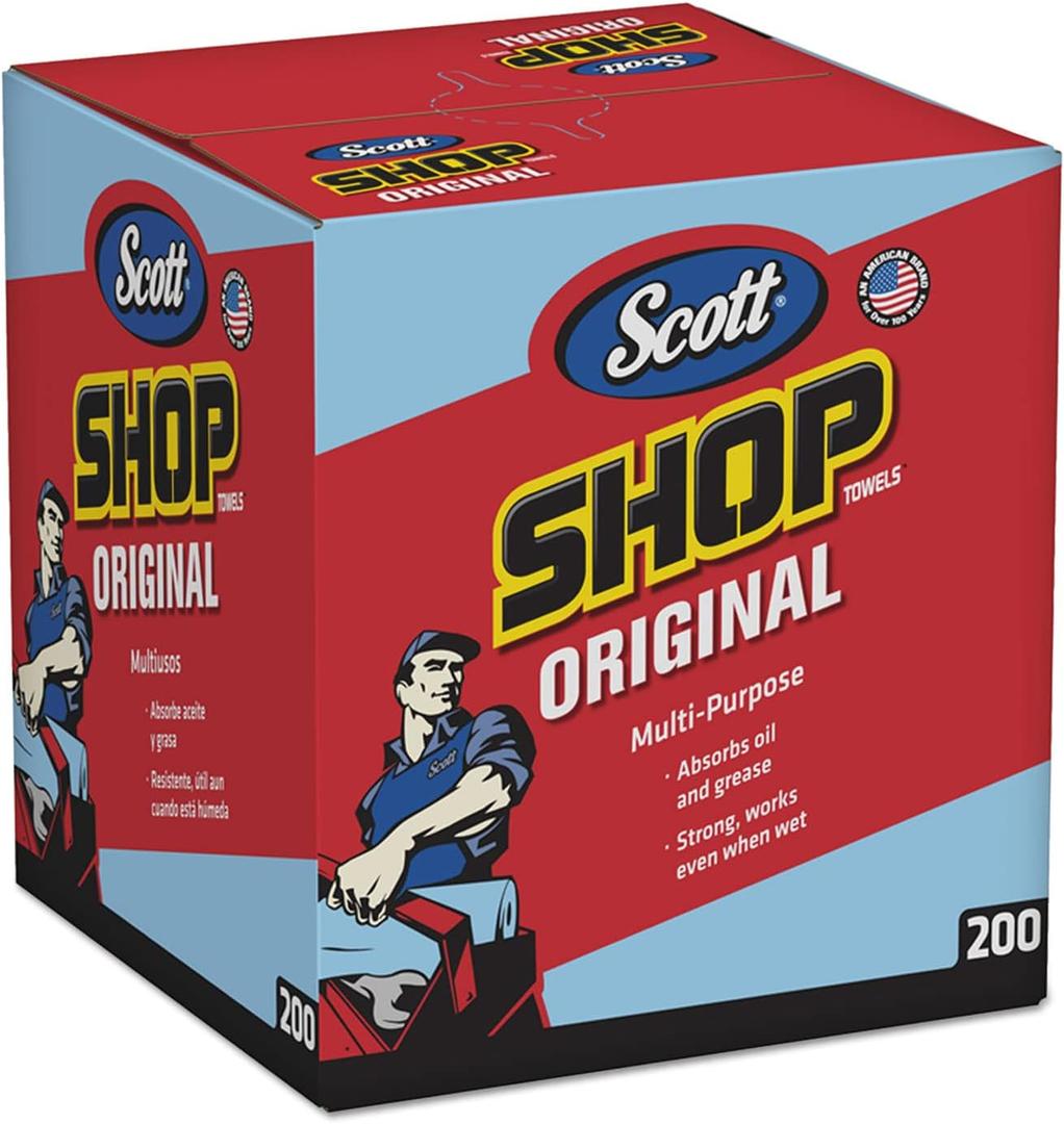 Scott 75190 Shop Towels, POP-UP Box, Blue, 10 x 13, 200/Box, 8 Boxes/Carton