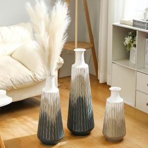 3 Pcs Tall Metal Vase 27/21/16 Inch Metal Standing Decorative Floor Vase Detachable Vintage Large Floor Decor for Living Room Dining Bedroom Home Corner Hallway Office, Blue Gray Ombr( Only 1 Pc)