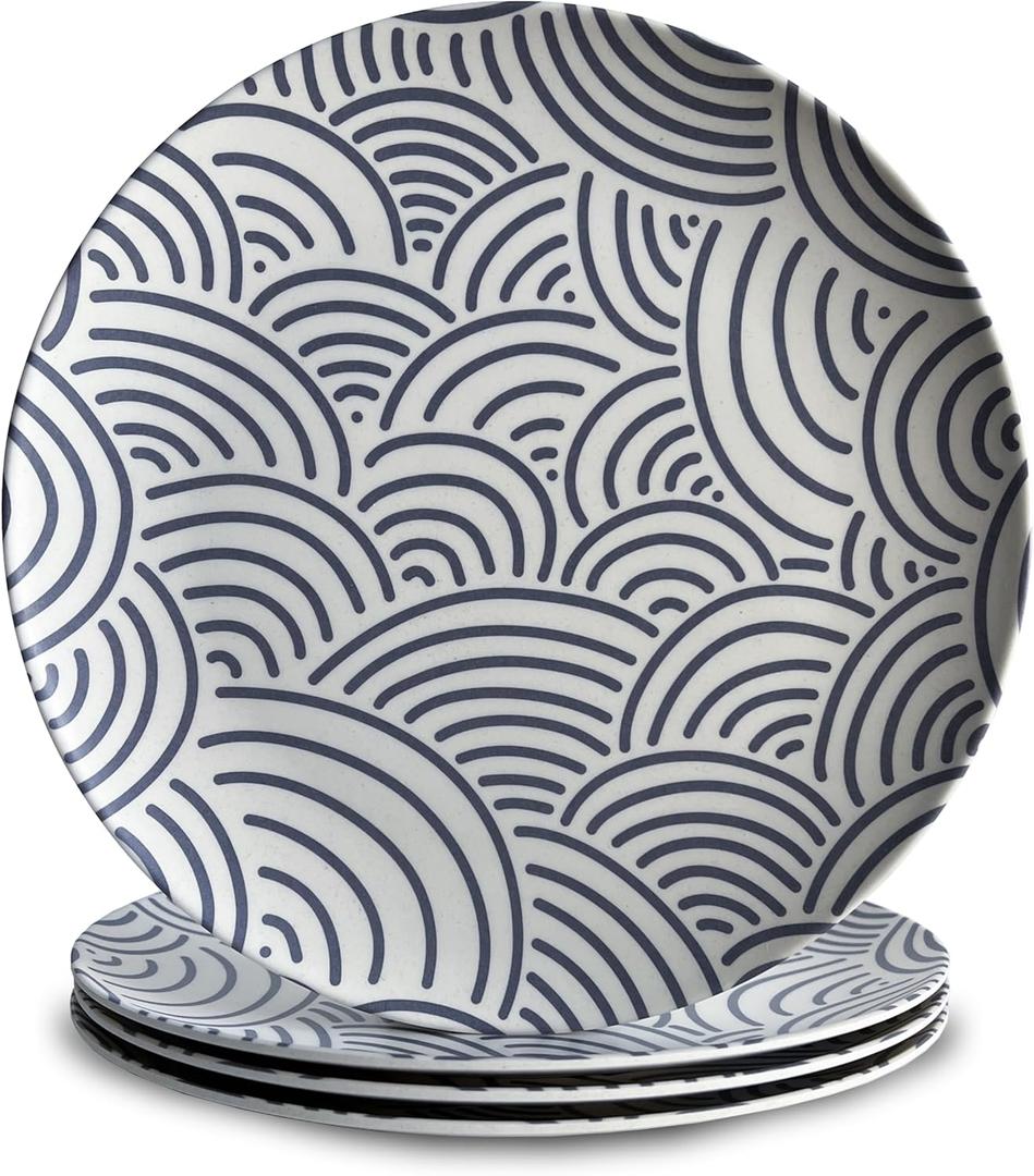 Nook Theory 4 Pack Reusable Bamboo Plates - Non-Toxic Toddler and Kids Plate, Dishwasher Safe, Not Microwavable Dinnerware (Coast 10")