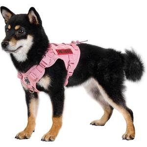 OneTigris Tactical Dog Harness Vest,No-Pull Service Dog Vest with Hook & Loop Panels,Adjustable Dog Vest Harness for Walking Hiking Training(Pink,XS)