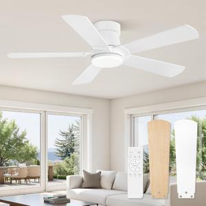 Fanbulous Ceiling Fans with Lights and Remote, 42 inch Low Profile Flush Mount Ceiling Fan,White Modern Ceiling Fan with LED Light for Bedroom Indoor Outdoor-5 Reversible blades, 3CCT, 6 Speeds, Timer