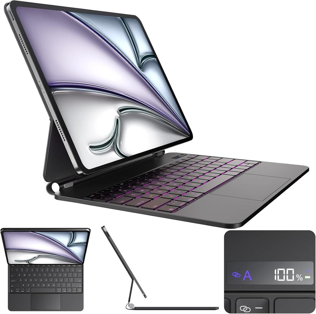 for iPad Air 13 inch case keyboard (M4 2026/ M3 2025/ M2 2024),Magic Keyboard for iPad Pro 12.9 (6th,5th,4th,3rd Gen),Magnetic Attach,Multi-Gesture Trackpad,7-Color Backlit,Shortcut Keys,Black