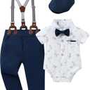 CARETOO Baby Boy Clothes Suit Infant Gentleman Boy Outfits Dress Shirt/Bowtie/Suspender Pants Set 0-18 Months (Black)