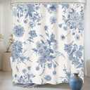 LIGHTINHOME Blue Floral Shower Curtain 72Wx72H Inches,Boho Vintage Navy and White Flowers Bathroom Curtains,Decorative Bird Farmhouse Shower Curtain Set,Chinoiserie Aesthetic Bathroom Decor with Hooks