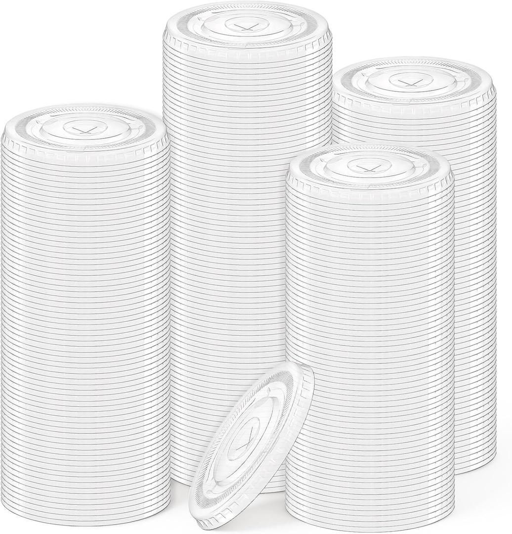 300 Pcs Clear Flat Cup Lids PET Plastic Lid with Straw Slot Disposable Plastic Transparent Cup Lids Fits for 12 oz, 16 oz, 20 o z, and 24 o z Cups for Iced Coffee Milkshake Ice Cream Home