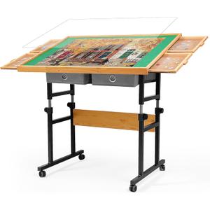 1500 Pieces Puzzle Table with Wheels, with Drawers and Cover, 34.25" x 25.2" Adjustable Height & 45 Tilting, Puzzle Board for Adults (Medium)